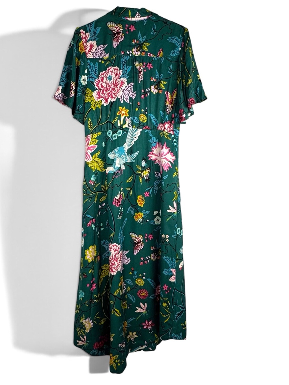 Maeve by Anthropologie Buttonfront Shirt Dress Green Botanical Birds Size 12 - Picture 3 of 16